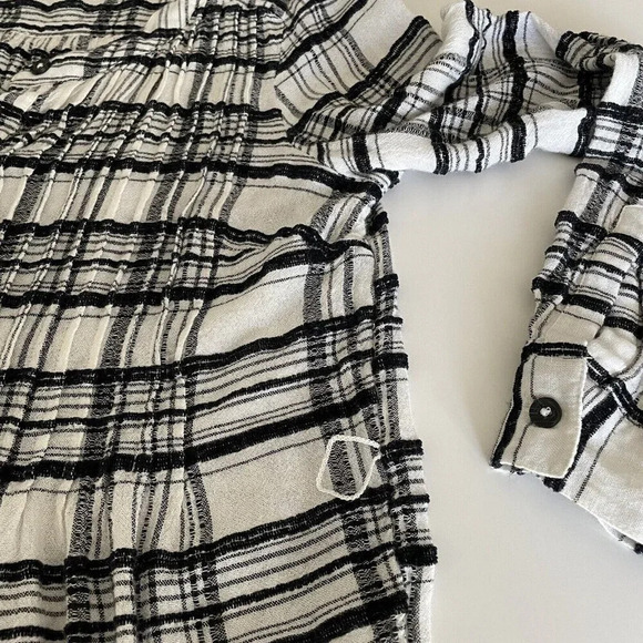 Anthropologie Top Women 4 Black White Plaid Tunic Shirt Button Up Wool Blend - Picture 10 of 12
